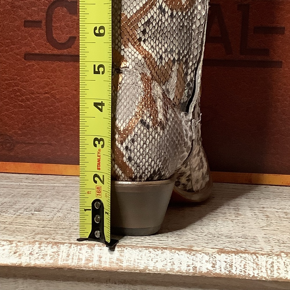Corral Python Snake Skin Hand Painted Gold Accents Tall Top Western Boots 2”Heel - Picture 13 of 14